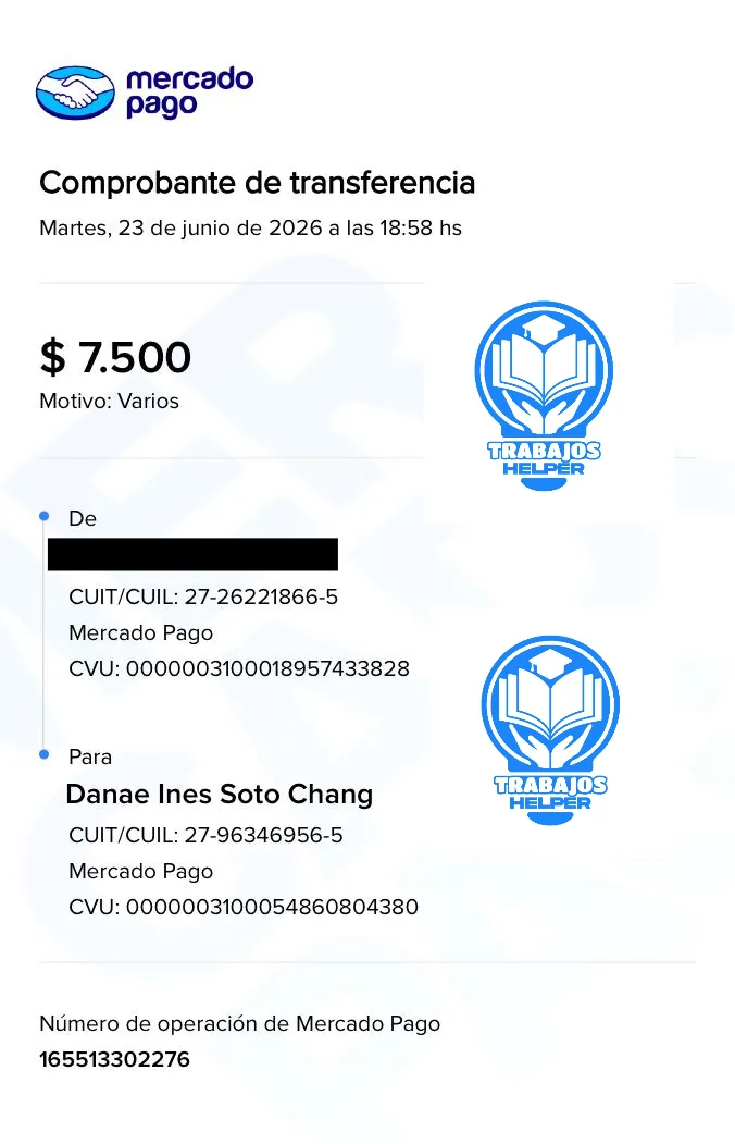 Comprobante de pago de cliente de Trabajos Helper