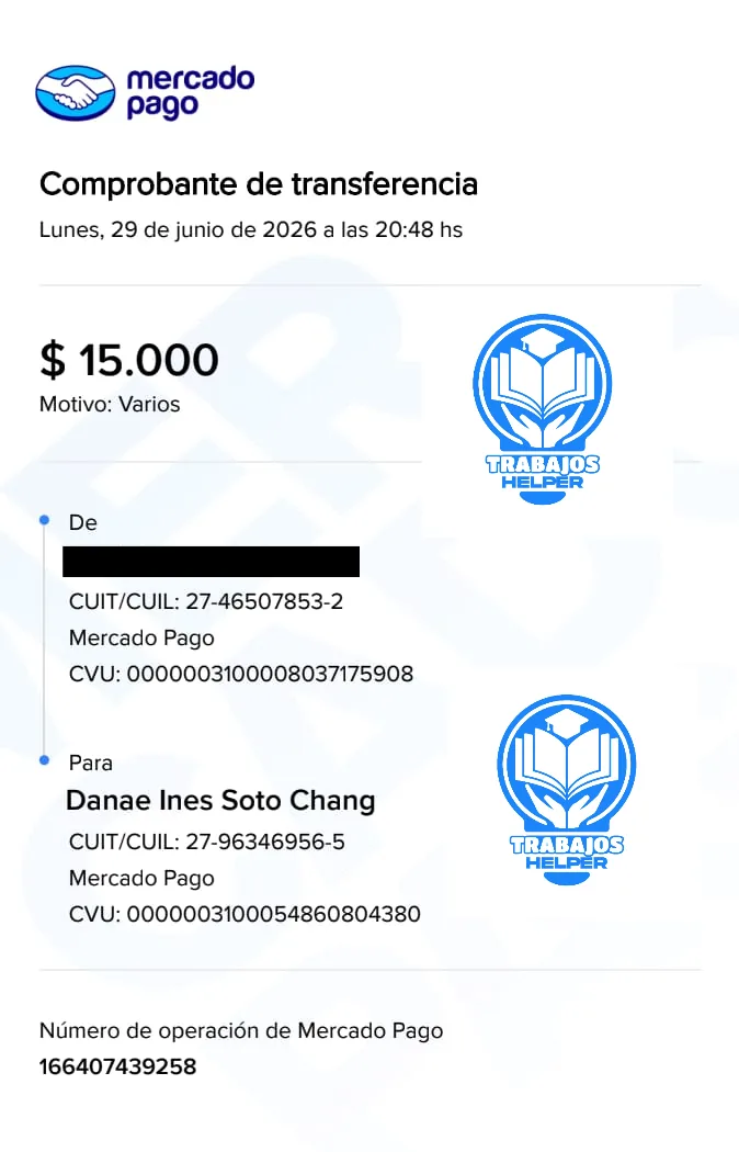 Comprobante de pago de cliente de Trabajos Helper