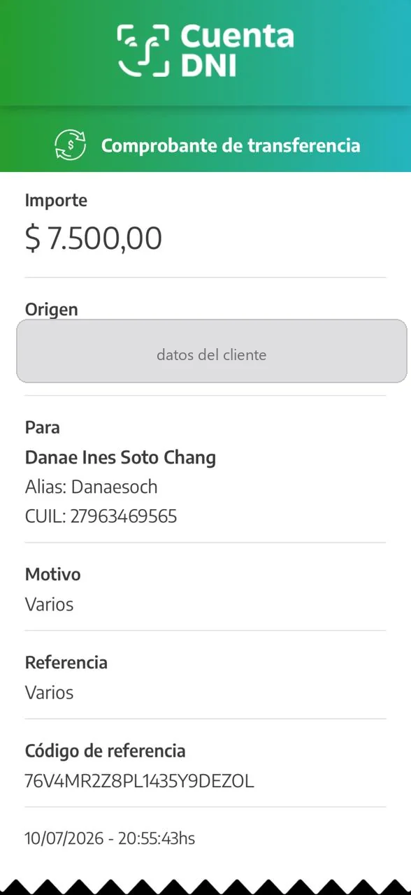 Ejemplo de comprobante de Cuenta DNI