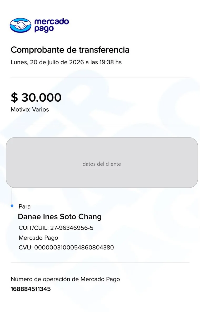 Ejemplo de comprobante de Mercado Pago